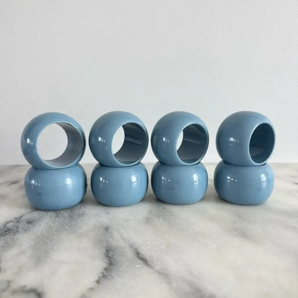 Vintage | Set of 8 Steel Blue Round Plastic Napkin Rings Holders Hosting Party